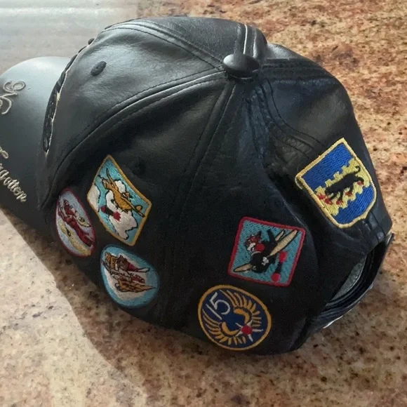 Tuskegee Airmen Never Forgotten Black Leather Baseball Cap Hat 1941 Patches